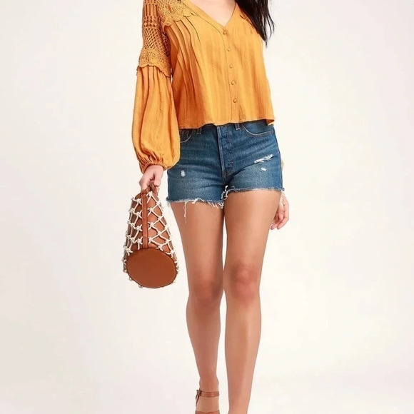 Lulus Crochet It With Love Mustard Yellow Top, size M - Picture 5 of 6